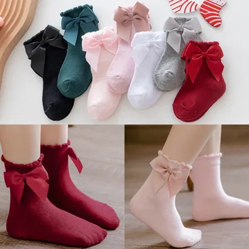 Yeni Kış Sonbahar Çocuk Çorap Büyük Yaylar Kızlar Ayak Bileği Çorap Pamuk Çorap Toddlers Bebekler Sevimli Ayak Bileği Çorap 0-5Years