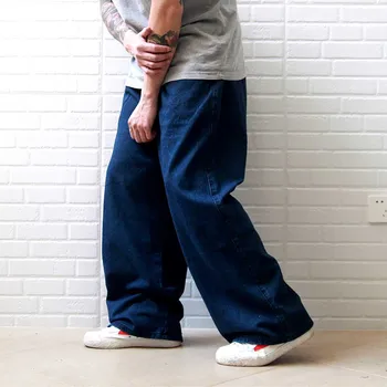 Yeni Moda Büyük Boy Kot gündelik erkek pantolonları Gevşek Baggy Geniş Bacak Hiphop Harem Pantolon Düz Streetwear Denim Giyim