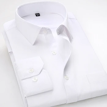Yeni Stil Erkek Gömlek Uzun Kollu Casual Katı Dimi Erkek Beyaz Elbise Gömlek Resmi Çalışma Ofisi Erkek Giyim Camisa Masculina4XL