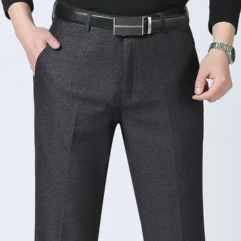 Yeni Stil Sonbahar Kış erkek İnce Rahat Pantolon Moda İş Streç Pantolon Erkekler Marka Düz Pantolon Siyah Donanma Artı Boyutu