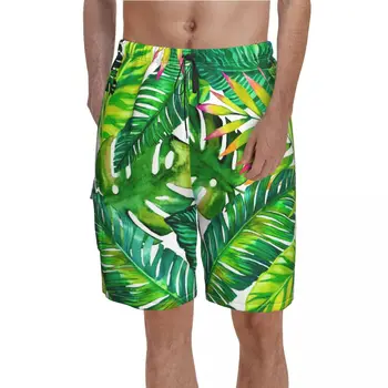 Yeşil palmiye yaprakları Kurulu Şort Tropikal Bitkiler Baskı Komik Plaj kısa pantolon Erkekler Baskılı Boy erkek mayoları doğum günü hediyesi