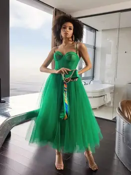 Yeşil Tül Doğum Günü Elbise Kadınlar 2023 Spagetti Sapanlar Sihirli Tente Gelin Kemer Kıyafeti Sevgiliye Yüksek Bel Vestidos De Fiesta