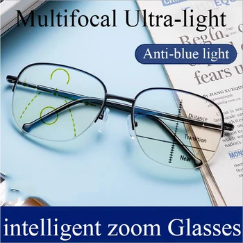 Yuvarlak Çerçeve Multifokal İlerici okuma gözlüğü Kadın Erkek Anti Mavi Işın Ultra hafif Okuyucular Gözlük Büyütme 1.0 İla 4