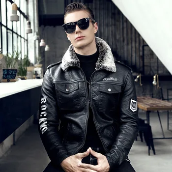Yüksek Kalite Lüks Erkek Deri Ceket Peluş Gerçek Kürk Ceketler Yakışıklı Moda Genç Adam Kış Hakiki Deri Ceket