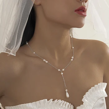 Zarif Kpop Barok Düzensiz İnci Kolye Kolye Kadınlar için Düğün Gelin Basit Tatlı Boncuk Zincir Gerdanlık Estetik Takı