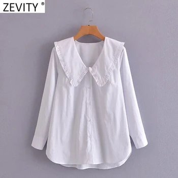 Zevity Yeni Kadın Tatlı Agaric Dantel Turn Down Yaka Beyaz Bluz Bayanlar Uzun Kollu Casual Gömlek Şık Kadın Blusas Tops LS9225