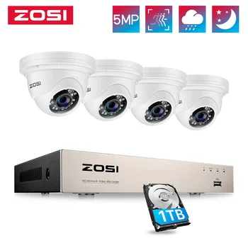 ZOSI H. 265 + 8CH 5MP POE NVR Kiti CCTV Ev Güvenlik Sistemi 5MP Su Geçirmez Kapalı / Açık Dome IP Kamera Video gözetleme seti