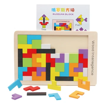 Çocuk ahşap oyuncaklar Tetris renkli tangram bulmaca zeka oyunları oyunu çocuk erken eğitim eğitici oyuncaklar çocuk