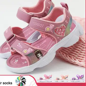 Çocuk Kız Sandalet Yumuşak Prenses Sandalet Hafif Parlayan Baskı Bebek ayakkabıları Rahat Yaz çocuk sandaletleri