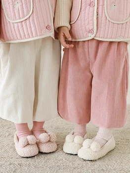 Çocuk Kış Giyim Kore Çok Yönlü Rahat Tayt Erkek Kız Düz Renk peluş pantolon Bebek Sıcak Pantolon