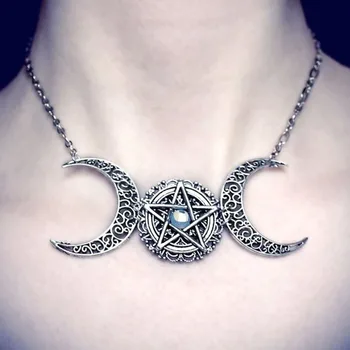 Üçlü Ay Kolye wiccan takı üçlü tanrıça pentagramı kolye pentagram kolye pagan kolye