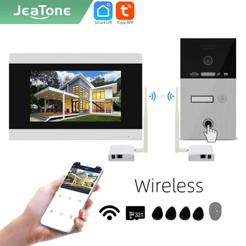 【NEW】 Jeatone Tuya akıllı 7 inç WİFİ IP Görüntülü interkom telefon kapı zili kamera sistemi ile kablosuz WİFİ Köprü Kutusu / Parmak İzi